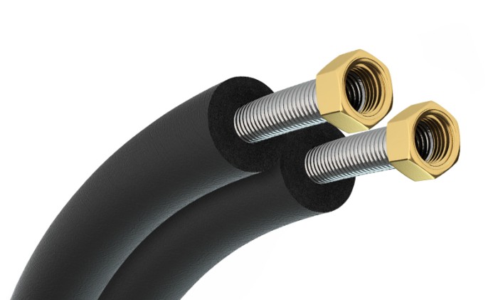 Flexible à 2 tubes Onduleux inox avec gaine isolante Flexible à 2 tubes Onduleux inox avec gaine isolante